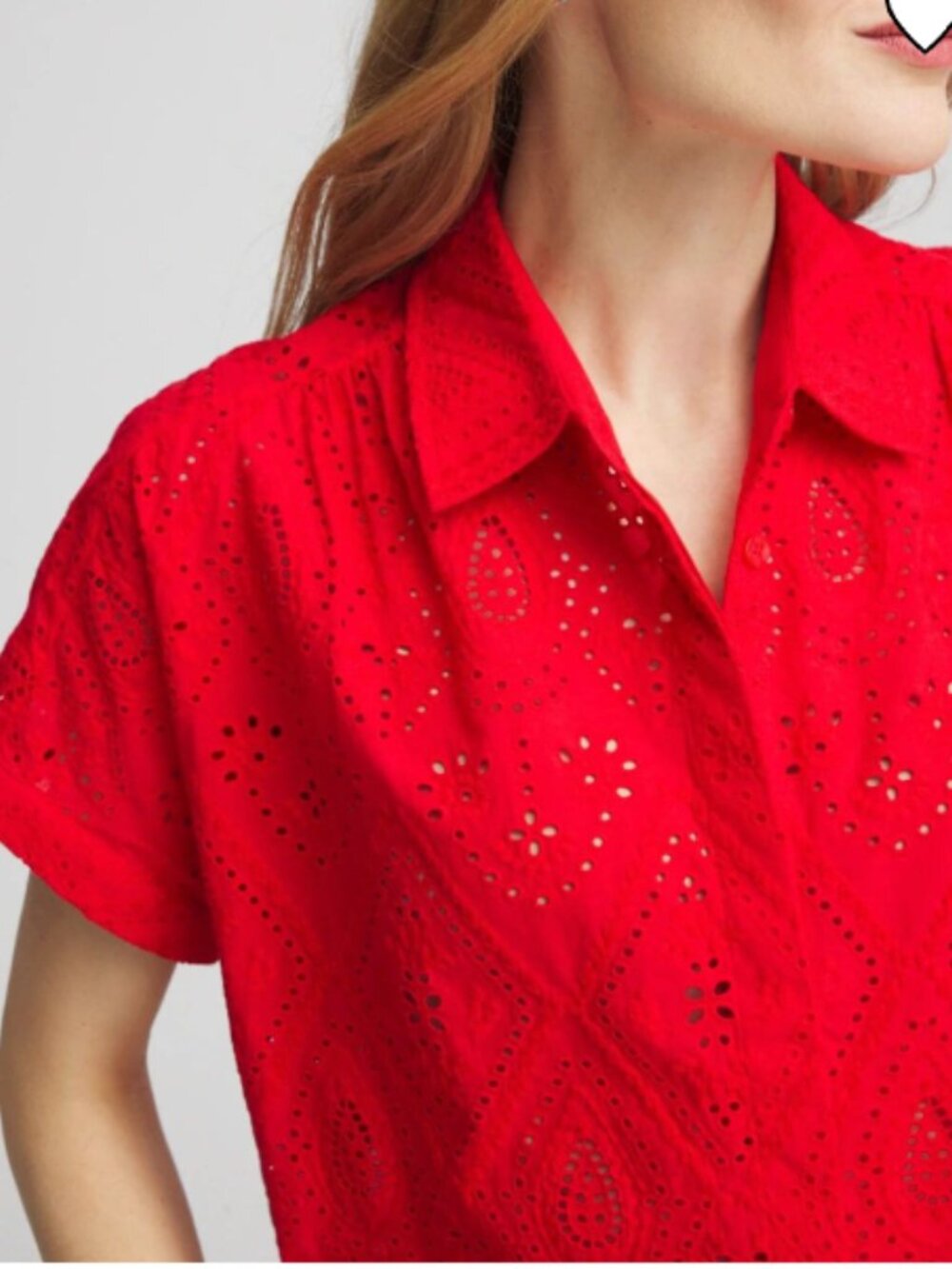 Chico's Eyelet Button Front Top Womens 0 (Size 4) Red Short Sleeve‎ Boxy Blouse